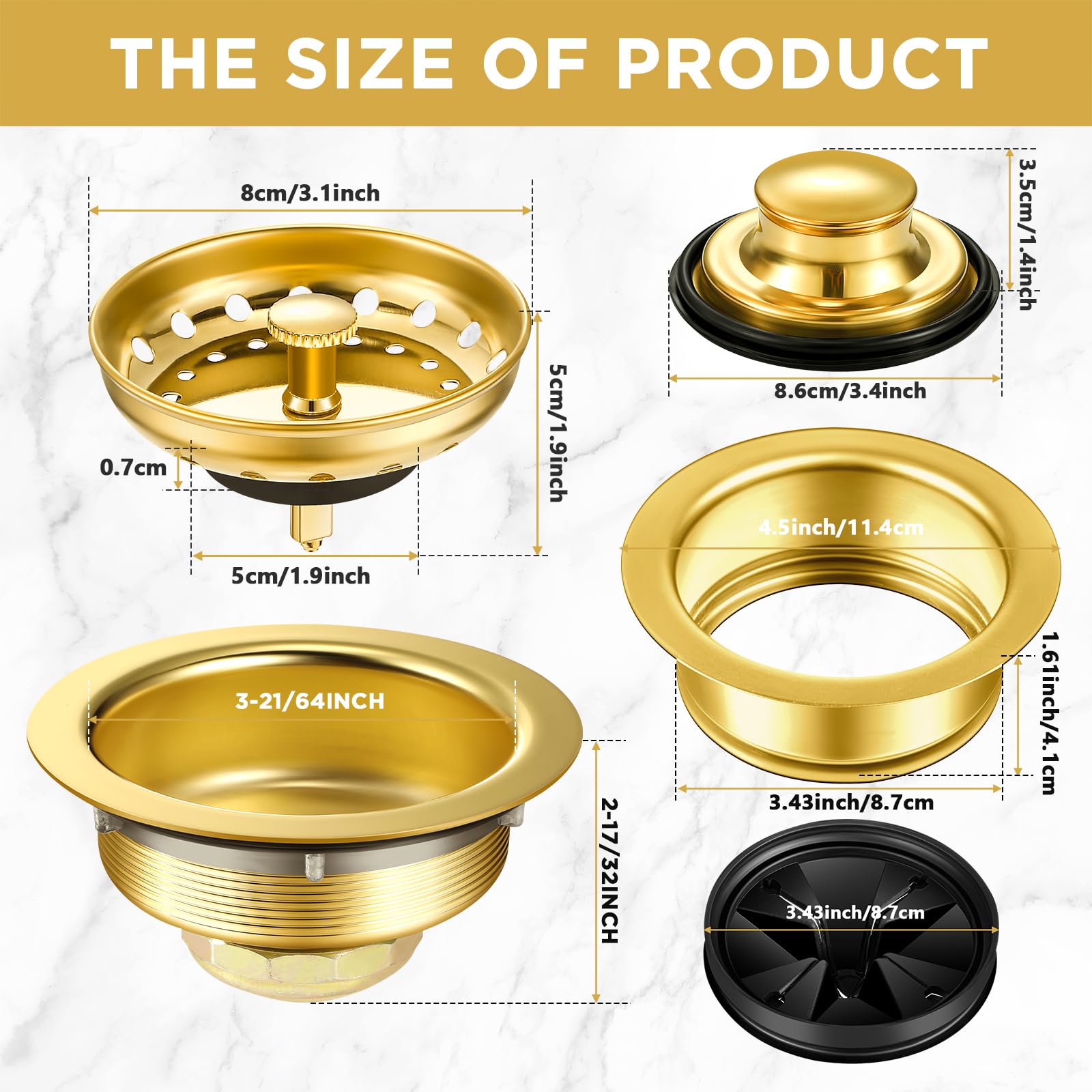Norme gold flange stopper showing secure seal and fit for steady drainage.