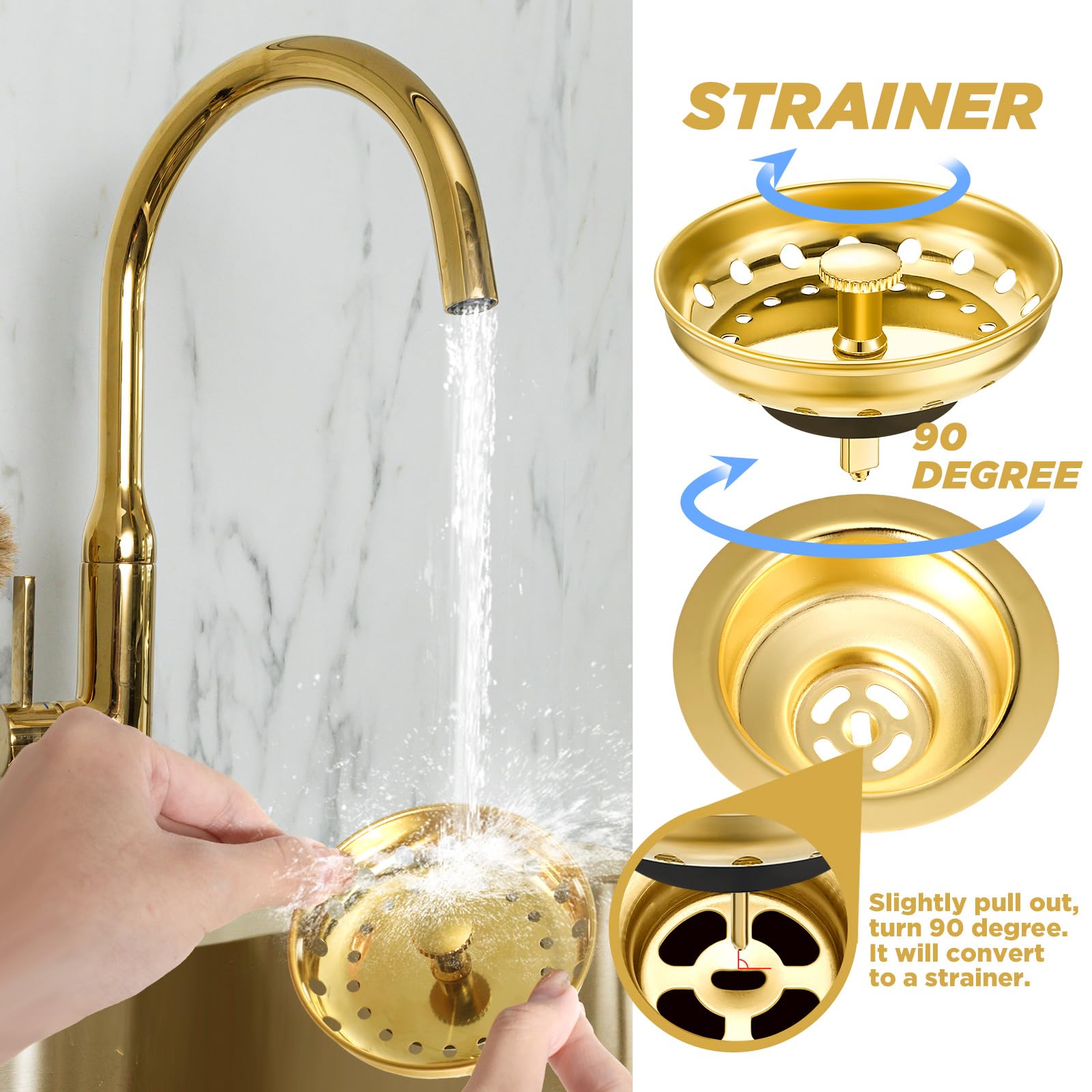 Norme gold garbage disposal strainer captures debris to help prevent clogs.