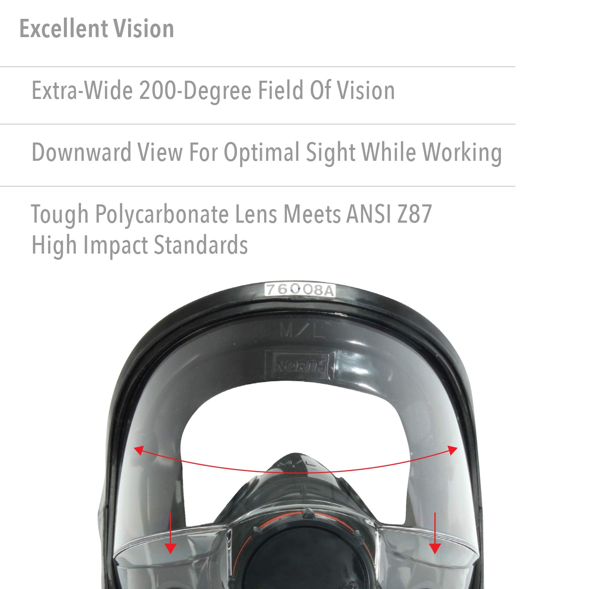NORTH Honeywell 7600 lens-clarity close up highlights ANSI Z87 impact resistant lens