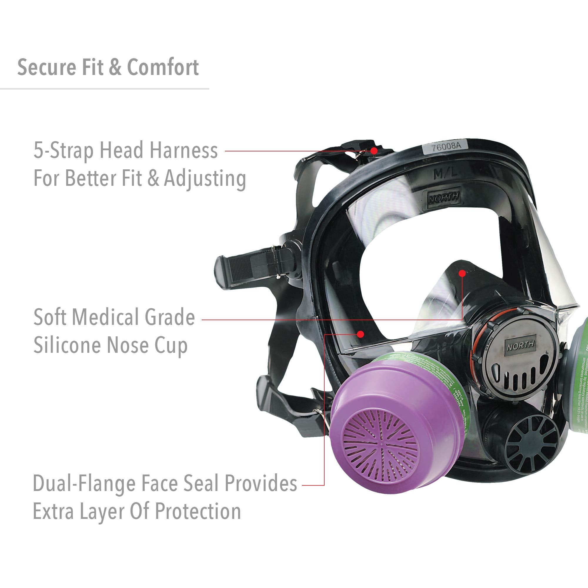 NORTH Honeywell 7600 silicone-nose-cup view emphasizes long wear comfort