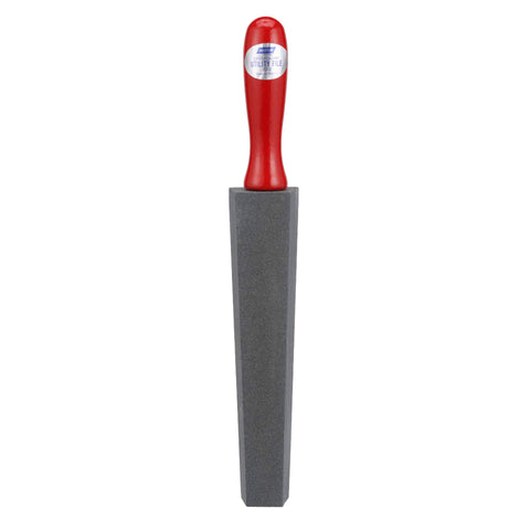 Norton Crystolon utility file with 14-inch wooden handle demonstrates field sharpening.
