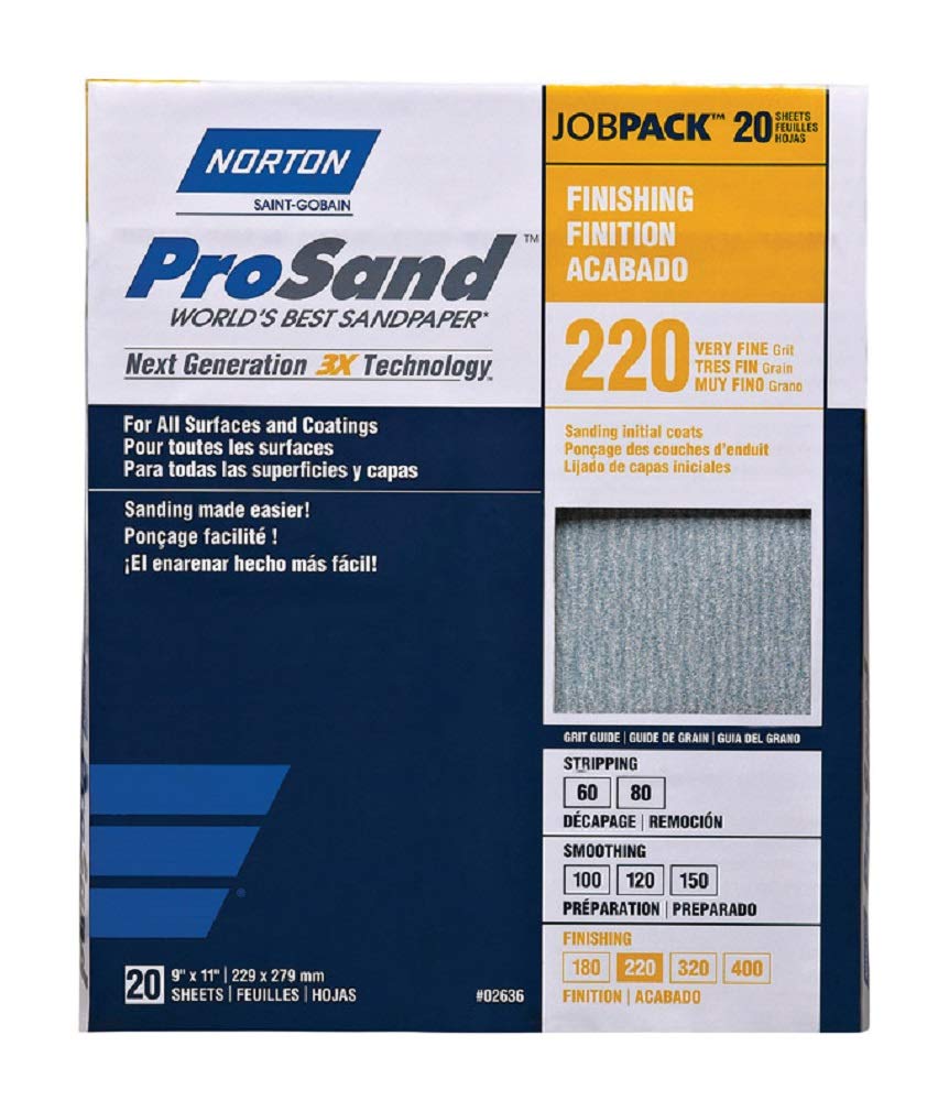 Norton ProSand sanding sheet 11x9 inch, 220 grit, for metal and wood finishing