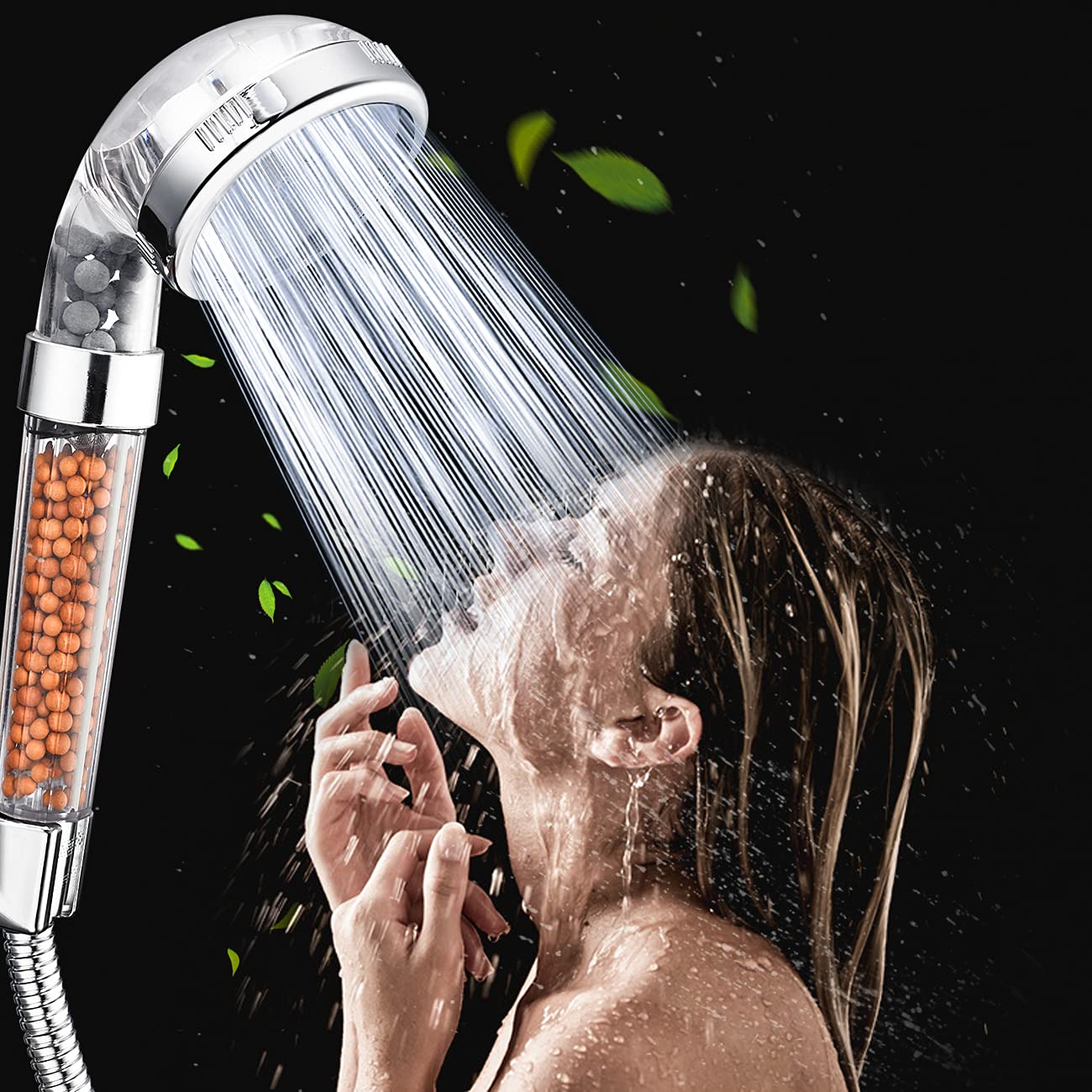 Nosame shower head filter cartridge visible for quick replacement.