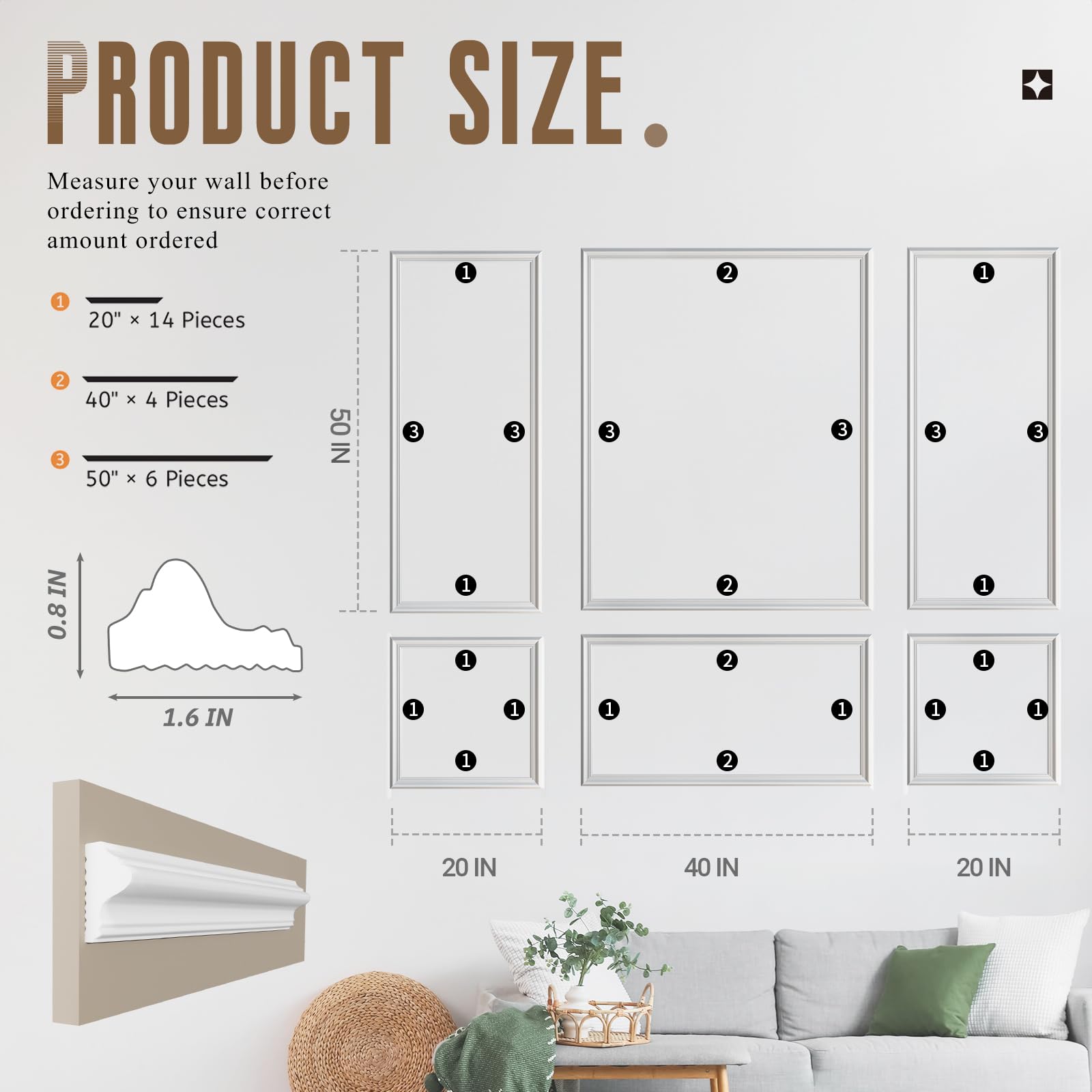 NOTASA pre-cut wainscoting panels offer flexible layout options
