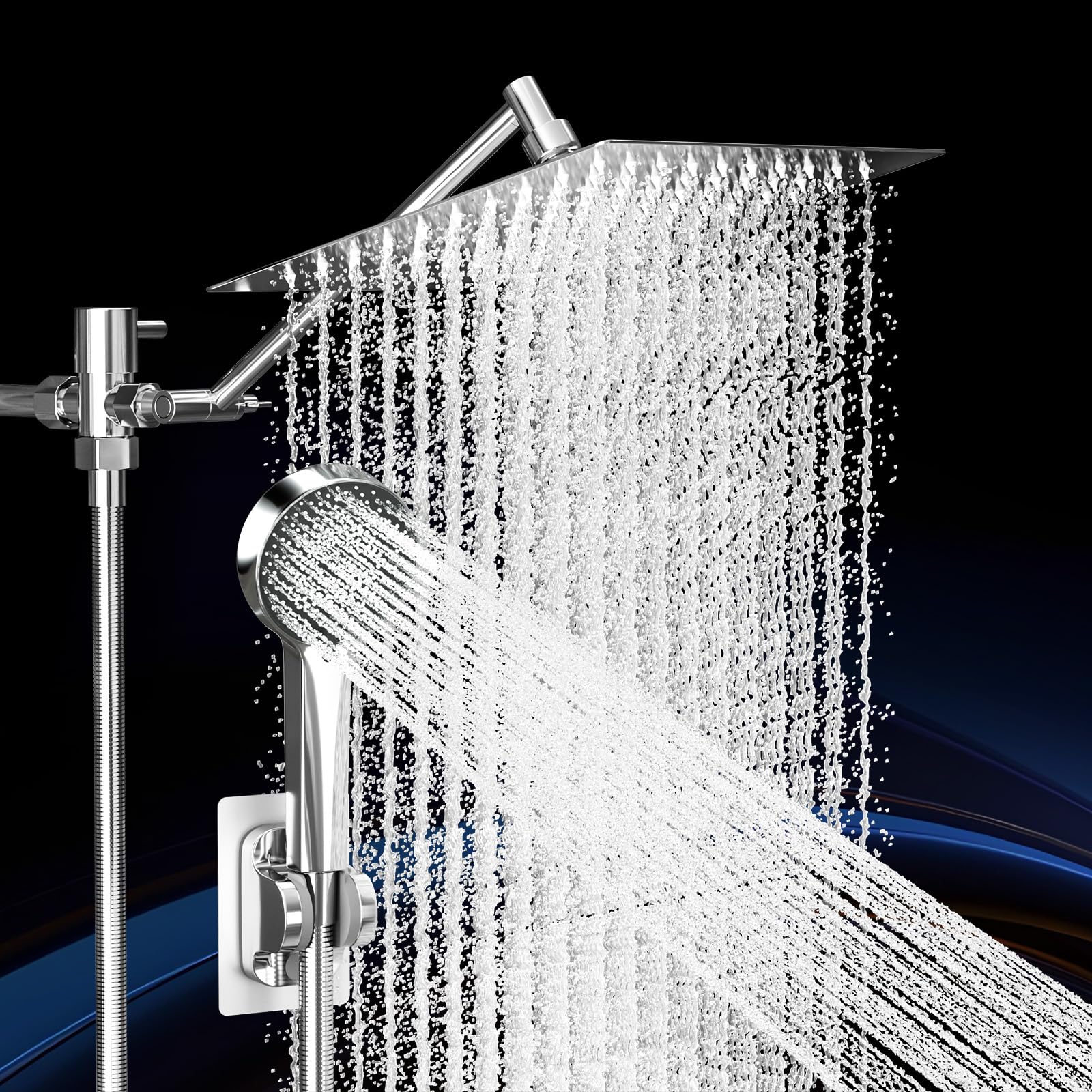 Nottia shower set in silver finish for modern bathrooms.