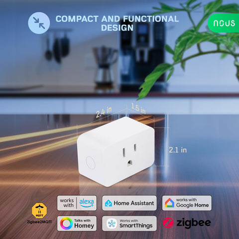 NOUS ZigBee Smart Plug IP20 design keeps outlets accessible.