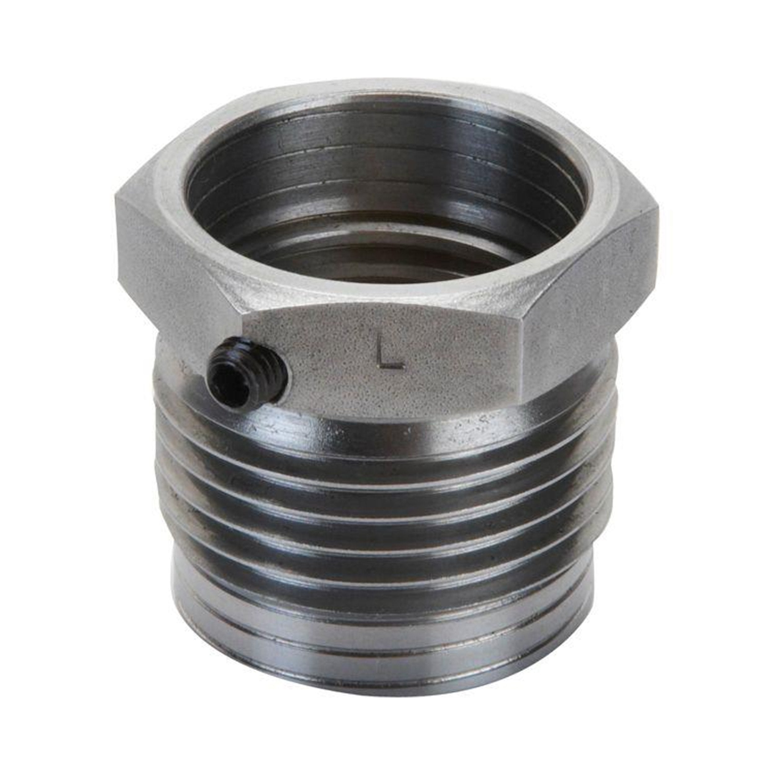 Nova ILNS adaptor external threads for quick chuck fit and lathe compatibility.