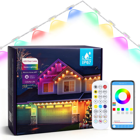 NovaFloat 147FT RGB outdoor lights illuminate garden and eaves with vibrant color