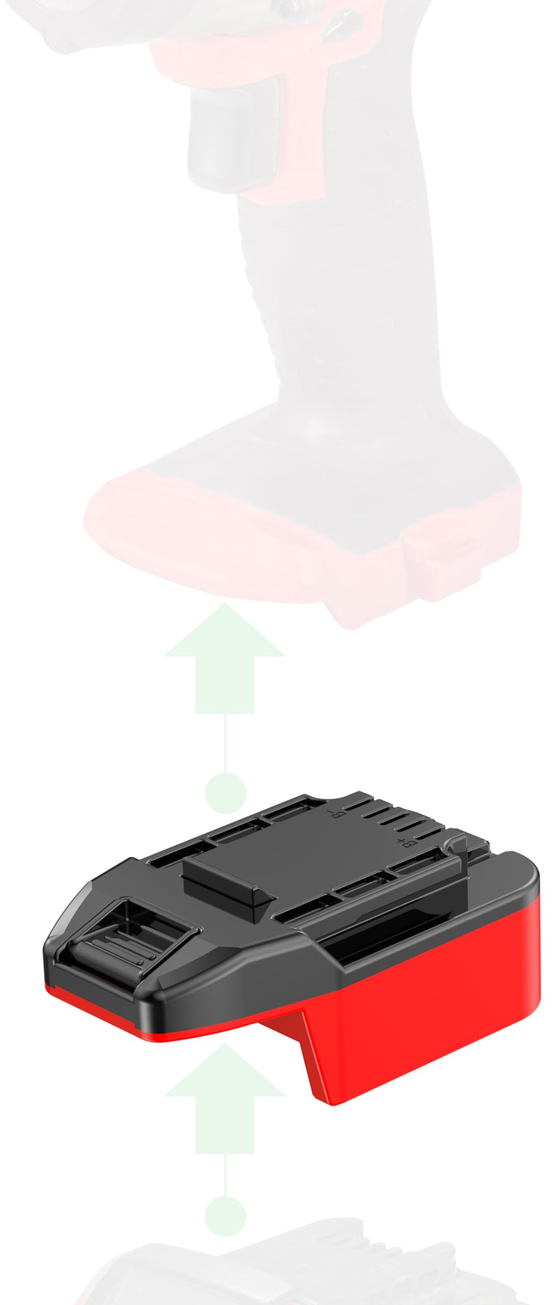 NovaQuantic adapter connects Bauer 20V tool to M18 RED battery for powered operation
