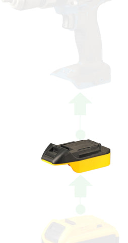 NovaQuantic adapter connects DeWalt 20V Max battery to Hercules 20V tools for powered operation.