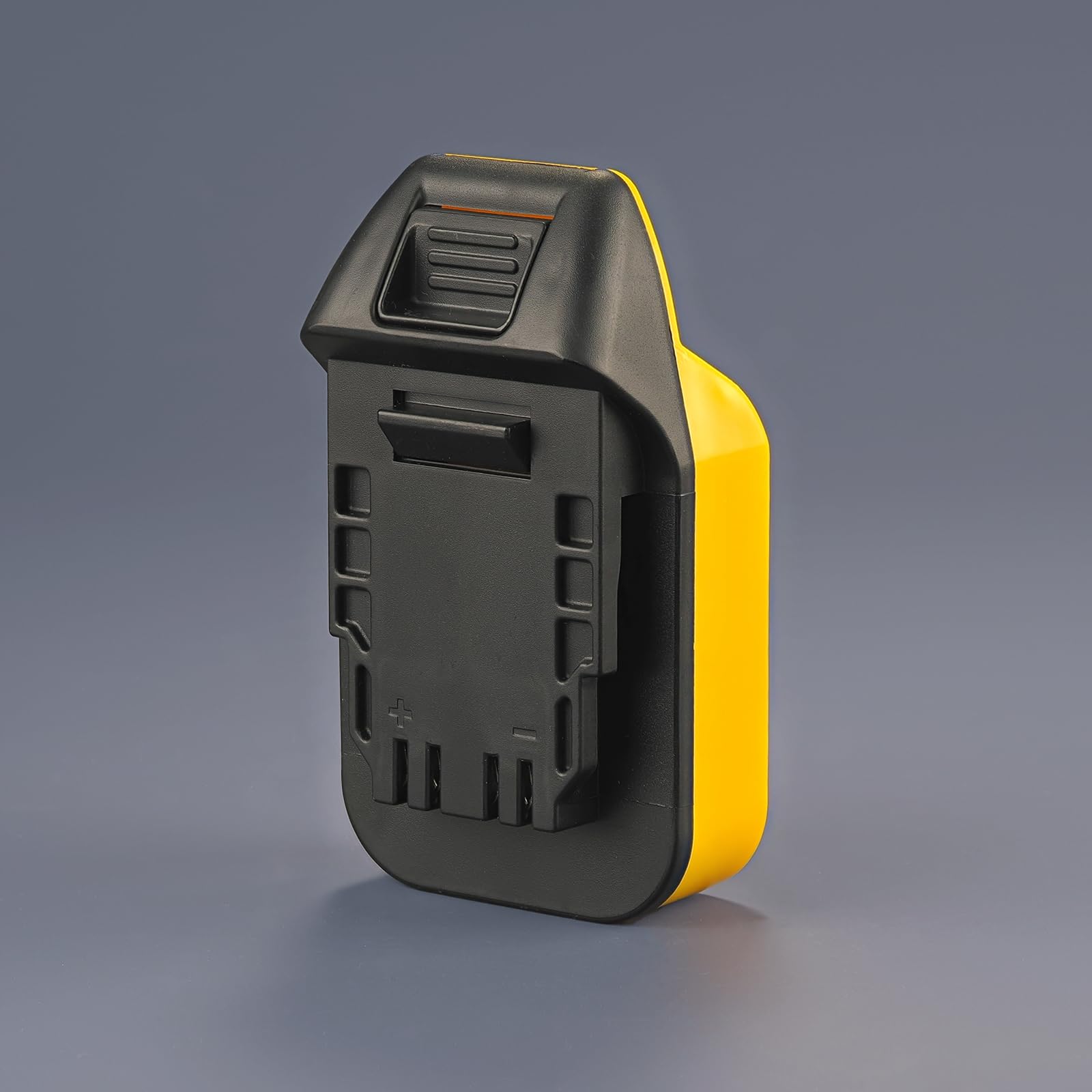 NovaQuantic adapter demonstrating Hercules 20V tool compatibility with DeWalt battery.