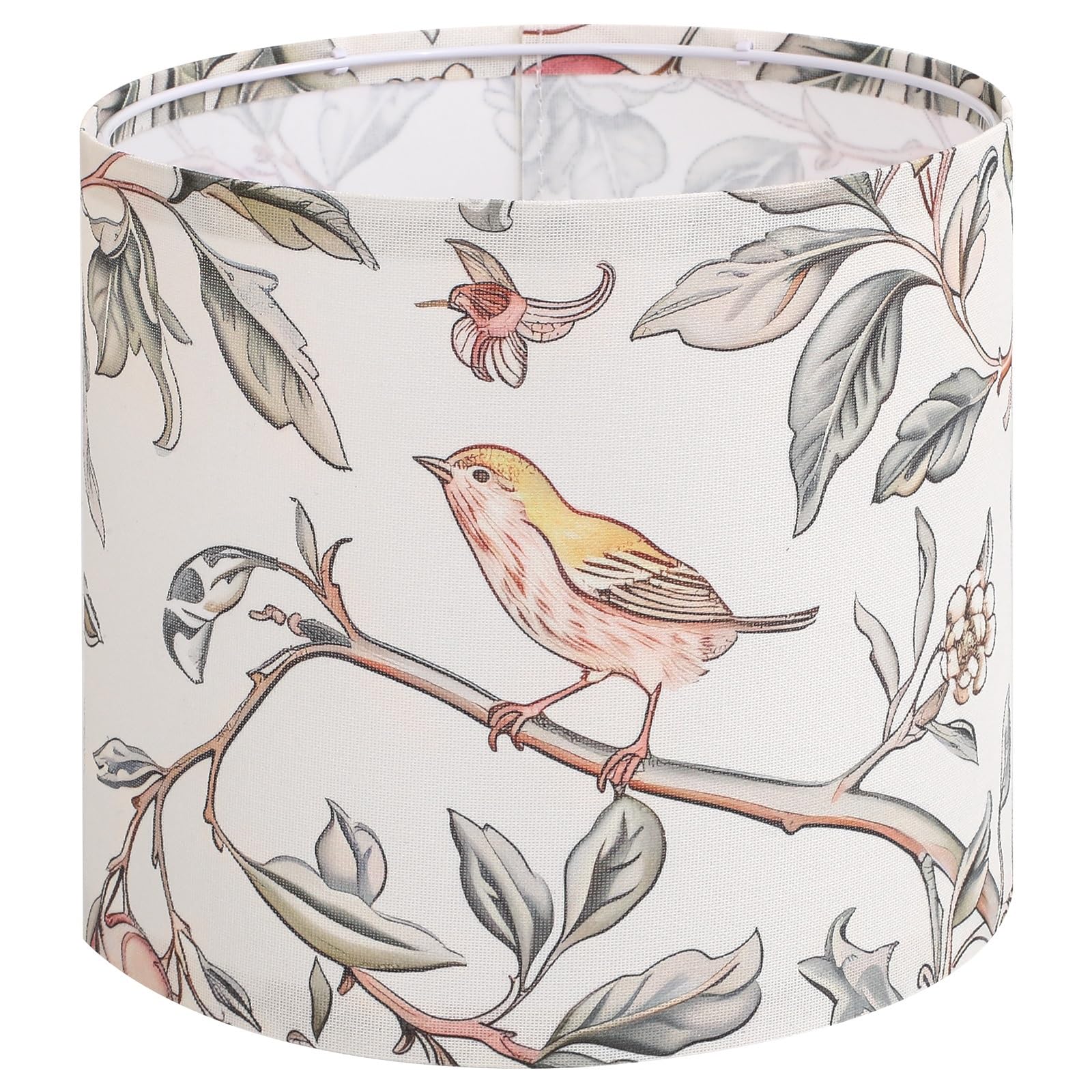 Novantl linen drum lampshade with bird pattern adds soft, nature-inspired glow.