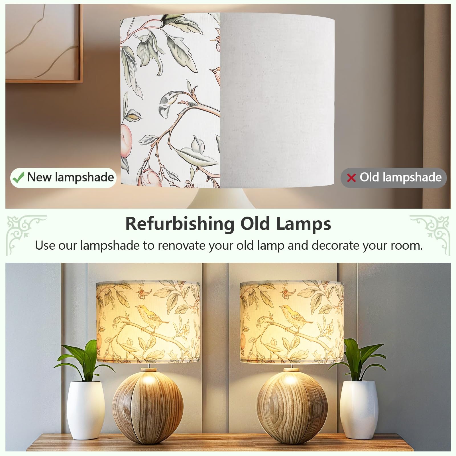 Novantl bird pattern shade refreshes outdated lamps affordably.