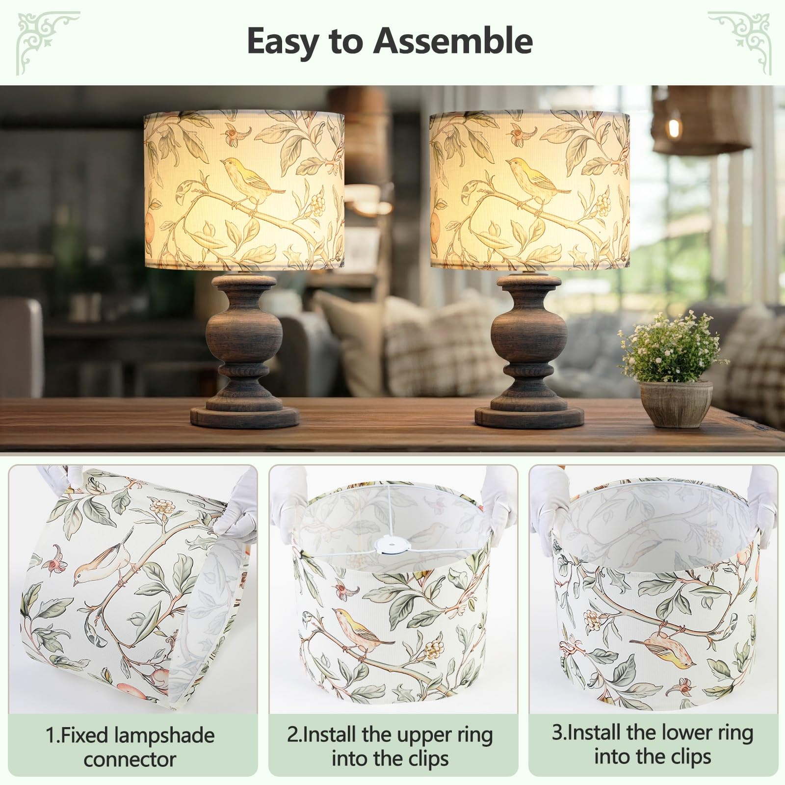 Novantl shade softens light for a cozy living room ambiance.