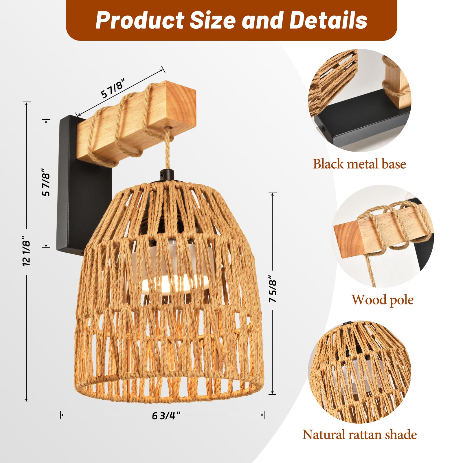 NOVCAND twine-wrapped wood pole lamp provides natural texture and ambient glow.