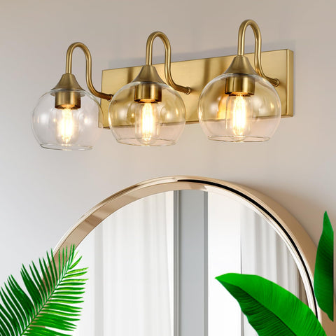 NOVCAND 3-light brushed gold bathroom light with glass globe enhances mirror illumination