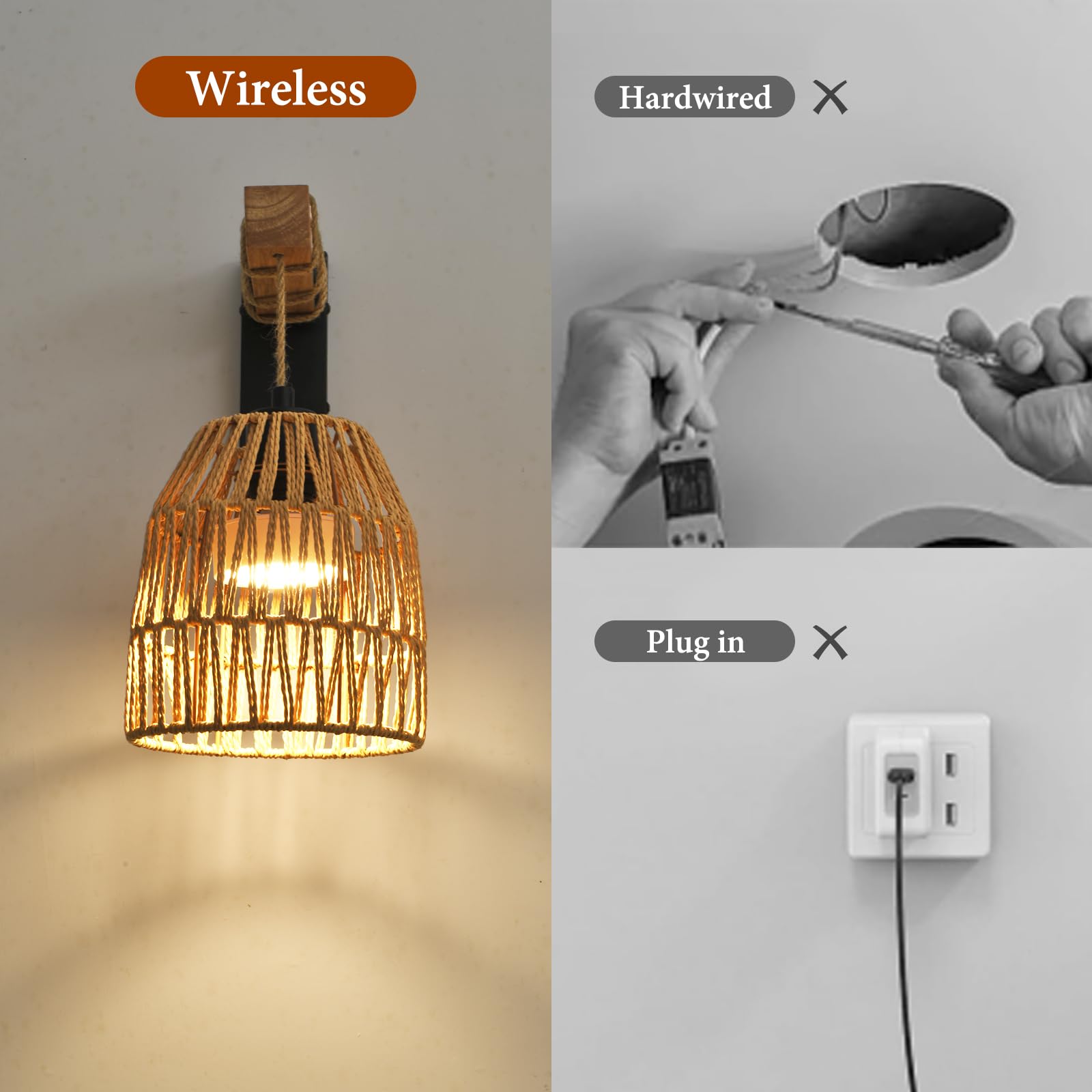 NOVCAND cordless battery-powered sconce for flexible placement.