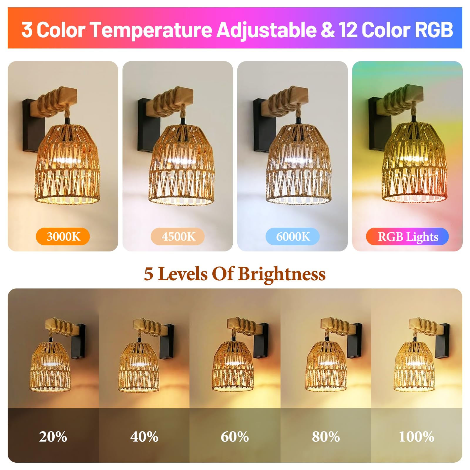 NOVCAND dimmable RGB wall sconce offering warm to cool light options.