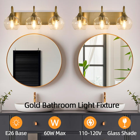 NOVCAND brushed gold wall sconce with globe shade brightens bathrooms and hallways