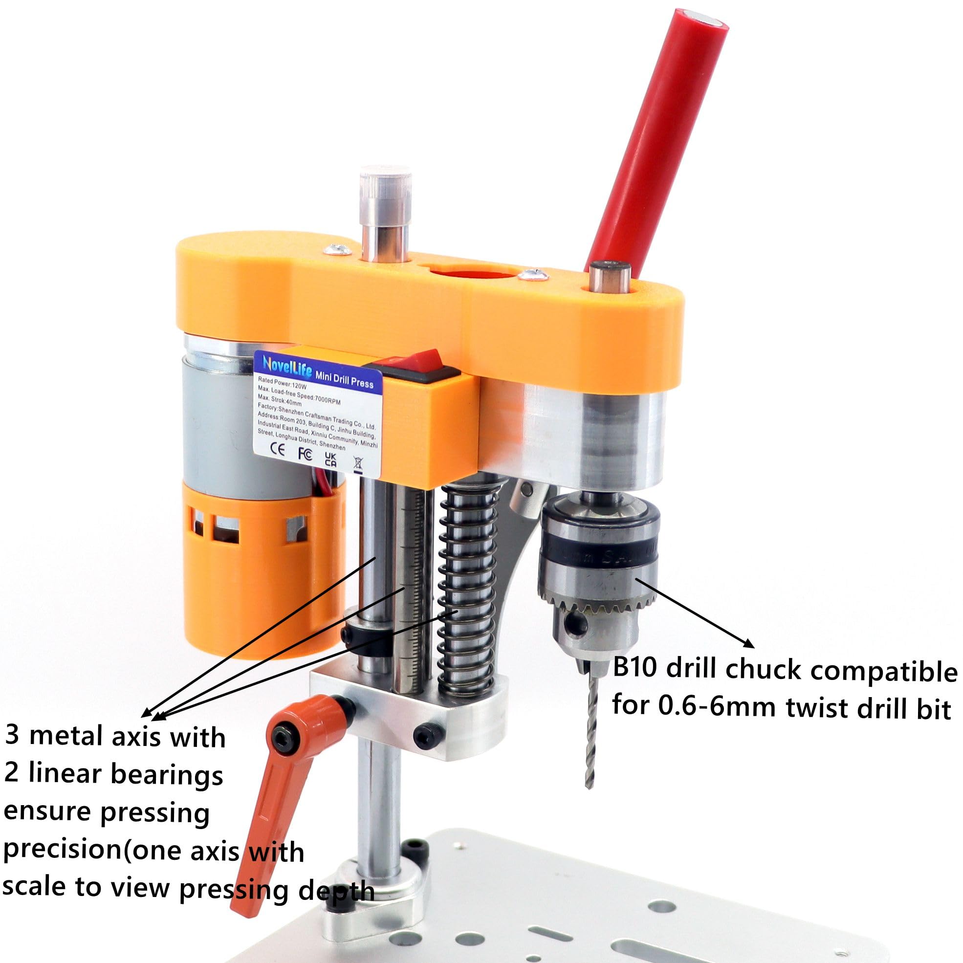 NovelLife Mini Drill Press base with slots ready to accept a CNC table or vise.