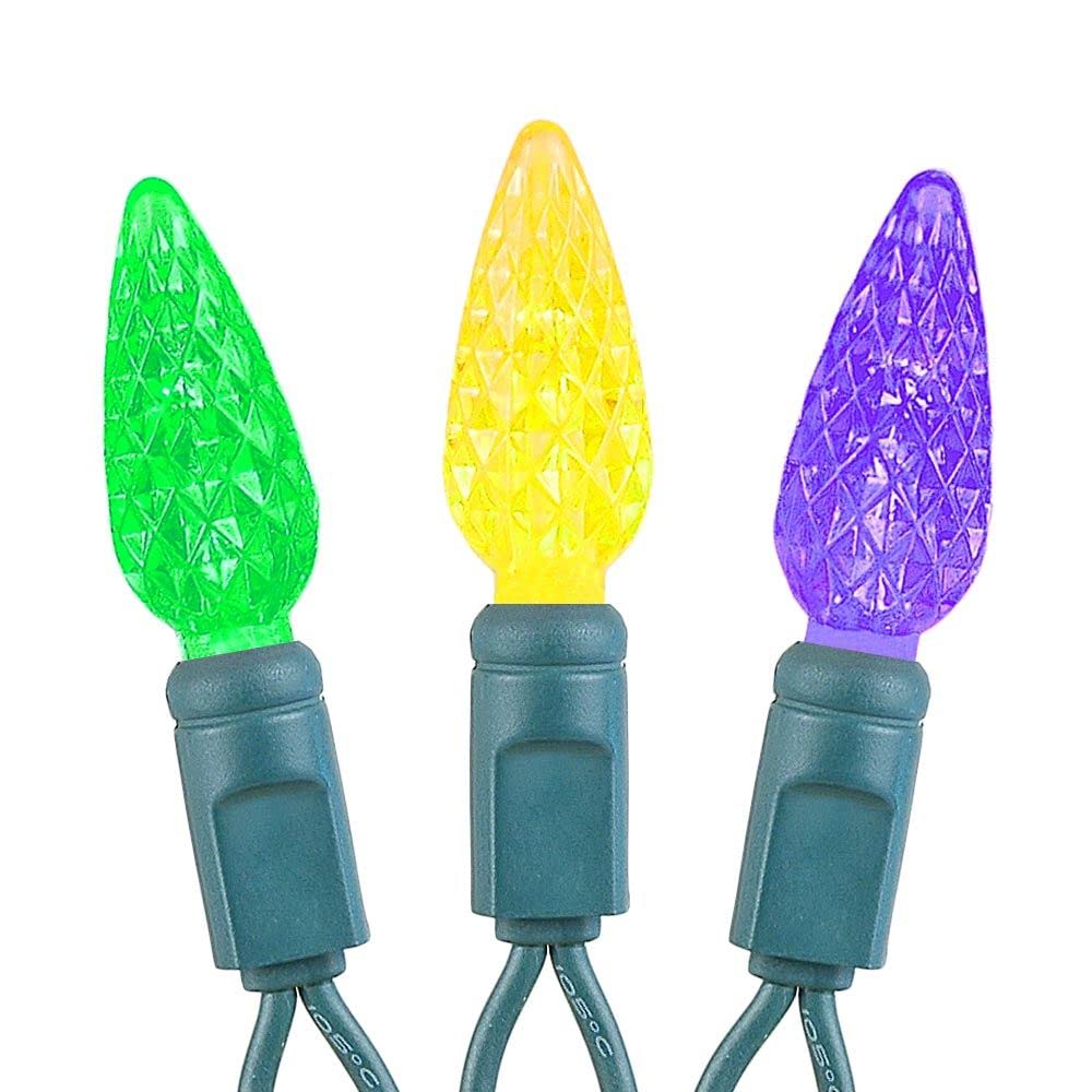 C6 bulbs in purple-green-yellow on Novelty Lights create vivid party ambience.