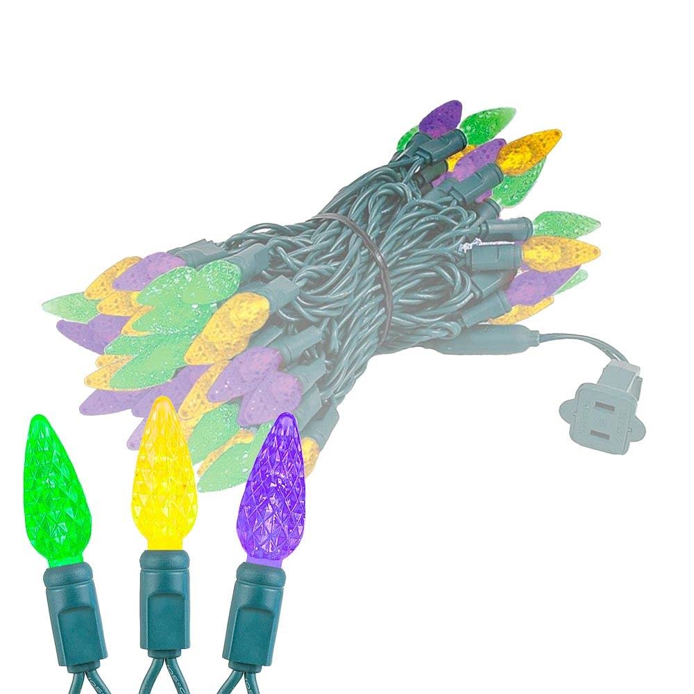 Novelty Lights Mardi Gras 24ft string lights brighten outdoor spaces with festive color.