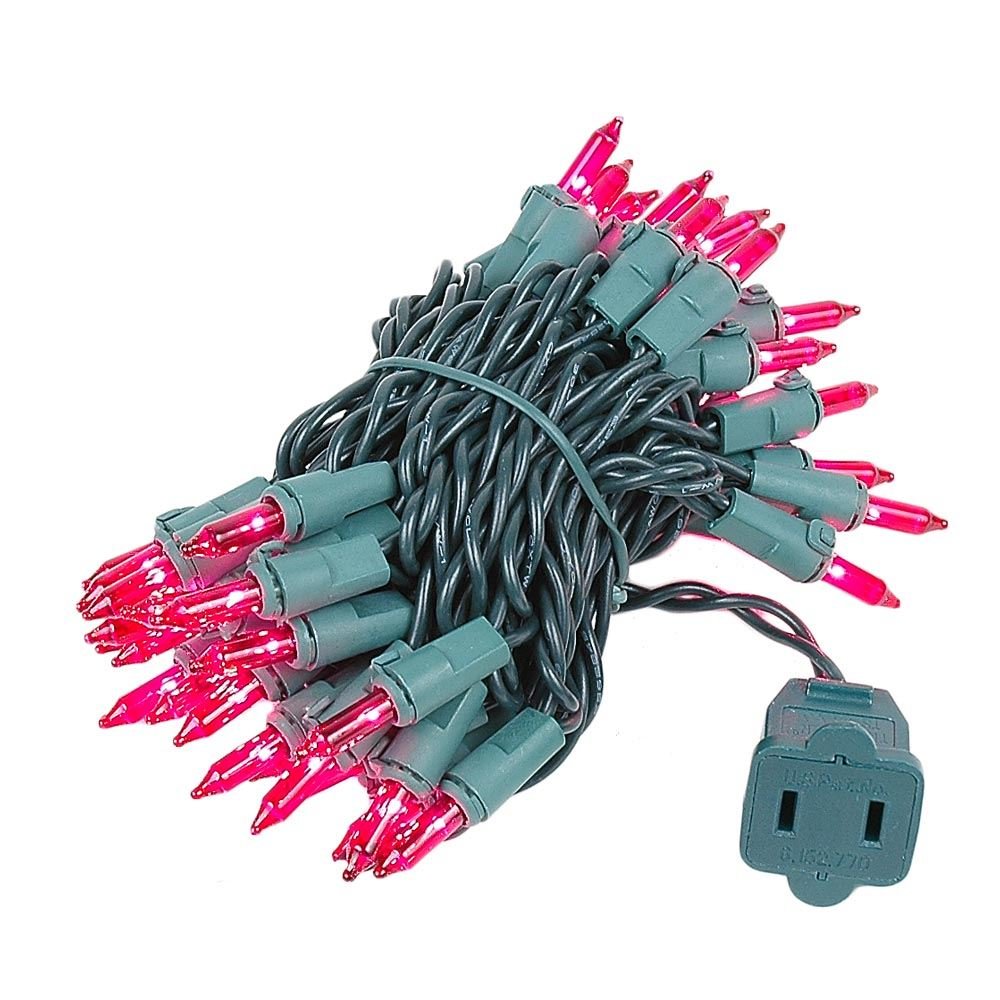 Novelty Lights pink mini lights on green wire for festive indoor ambiance.