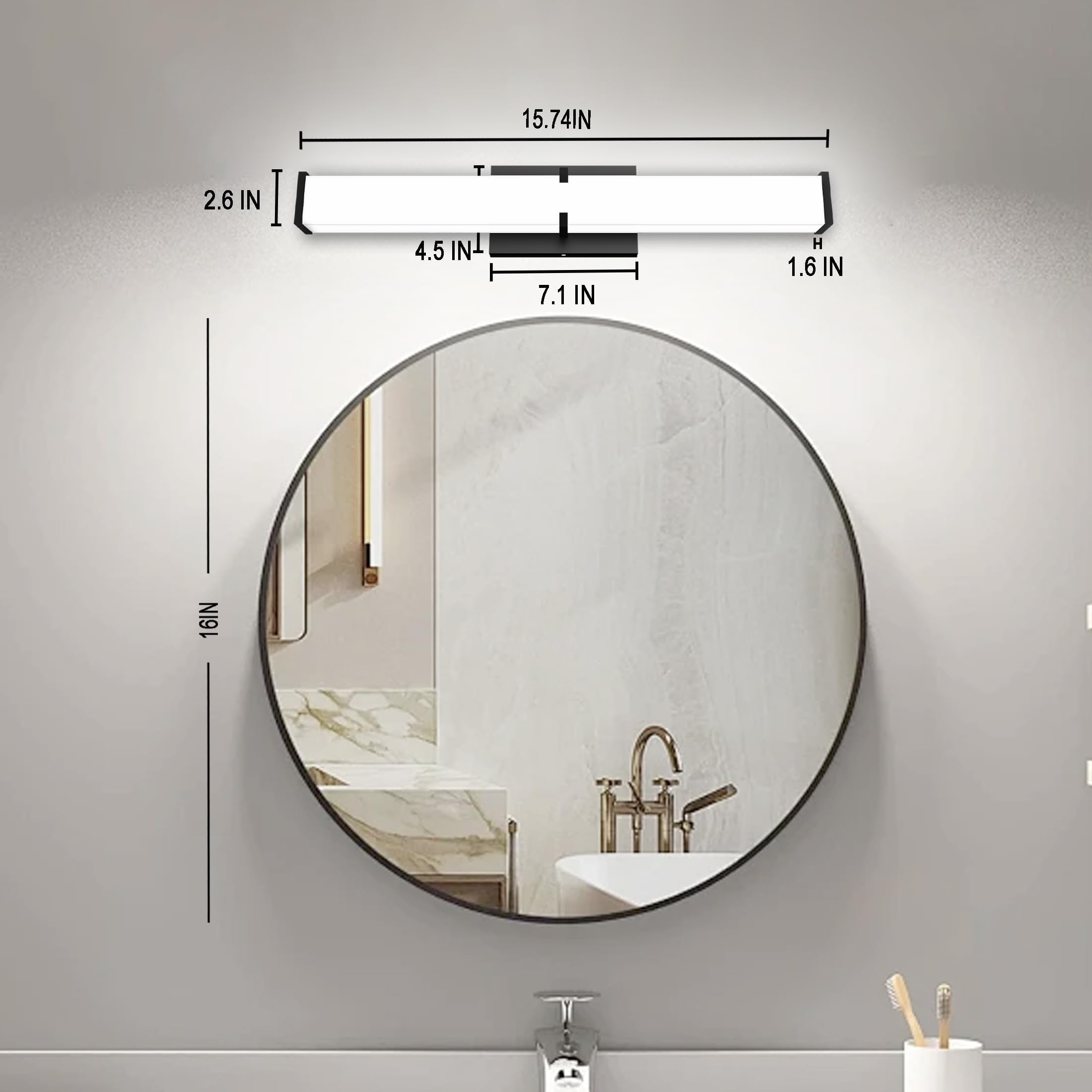 NOVELUX 16-inch fixture fits 16–20 inch mirrors with seamless style