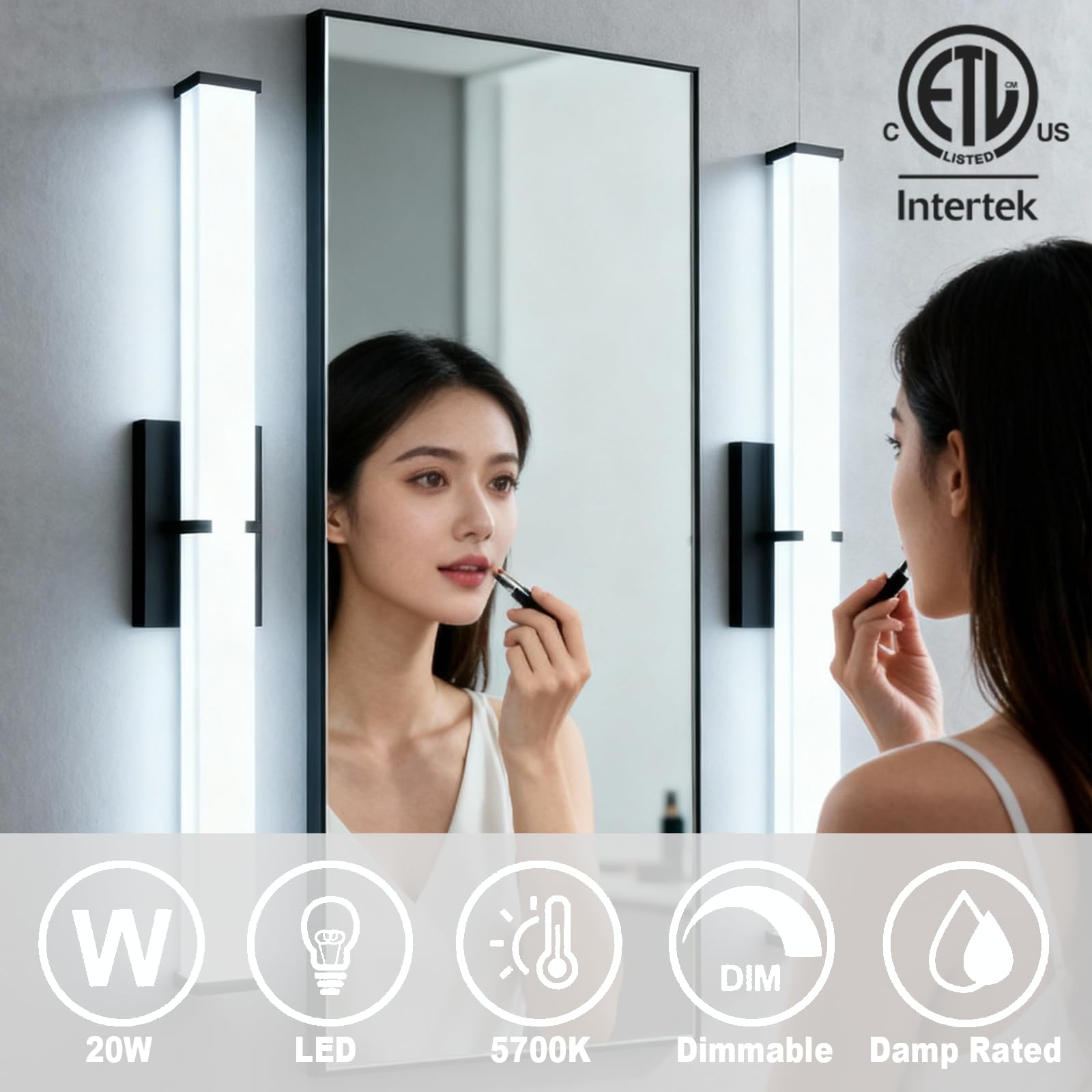 NOVELUX dimmable bathroom light bar offering customizable brightness for tasks