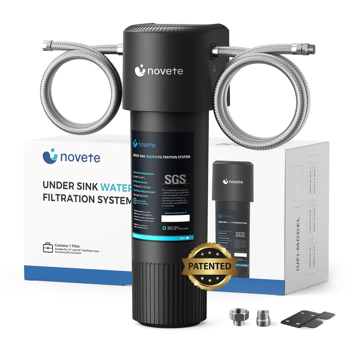 NOVETE under-sink water filter 6-stage assembly improves tap water quality.