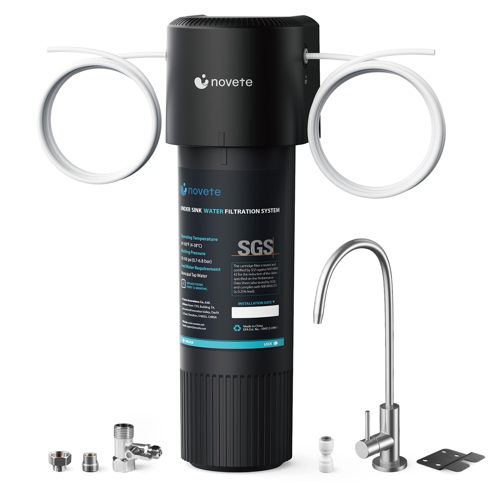 NOVETE under-sink filter unit provides cleaner water.