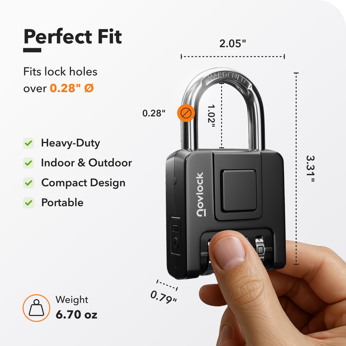 NovLock padlock with hardened steel shackle for enhanced security.