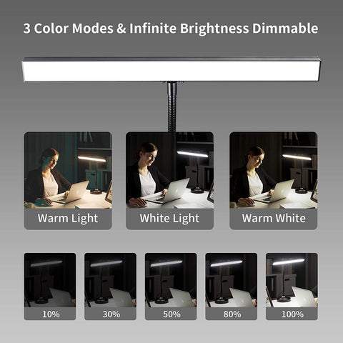 Flexible gooseneck arm allows precise light direction for keys and sheets.