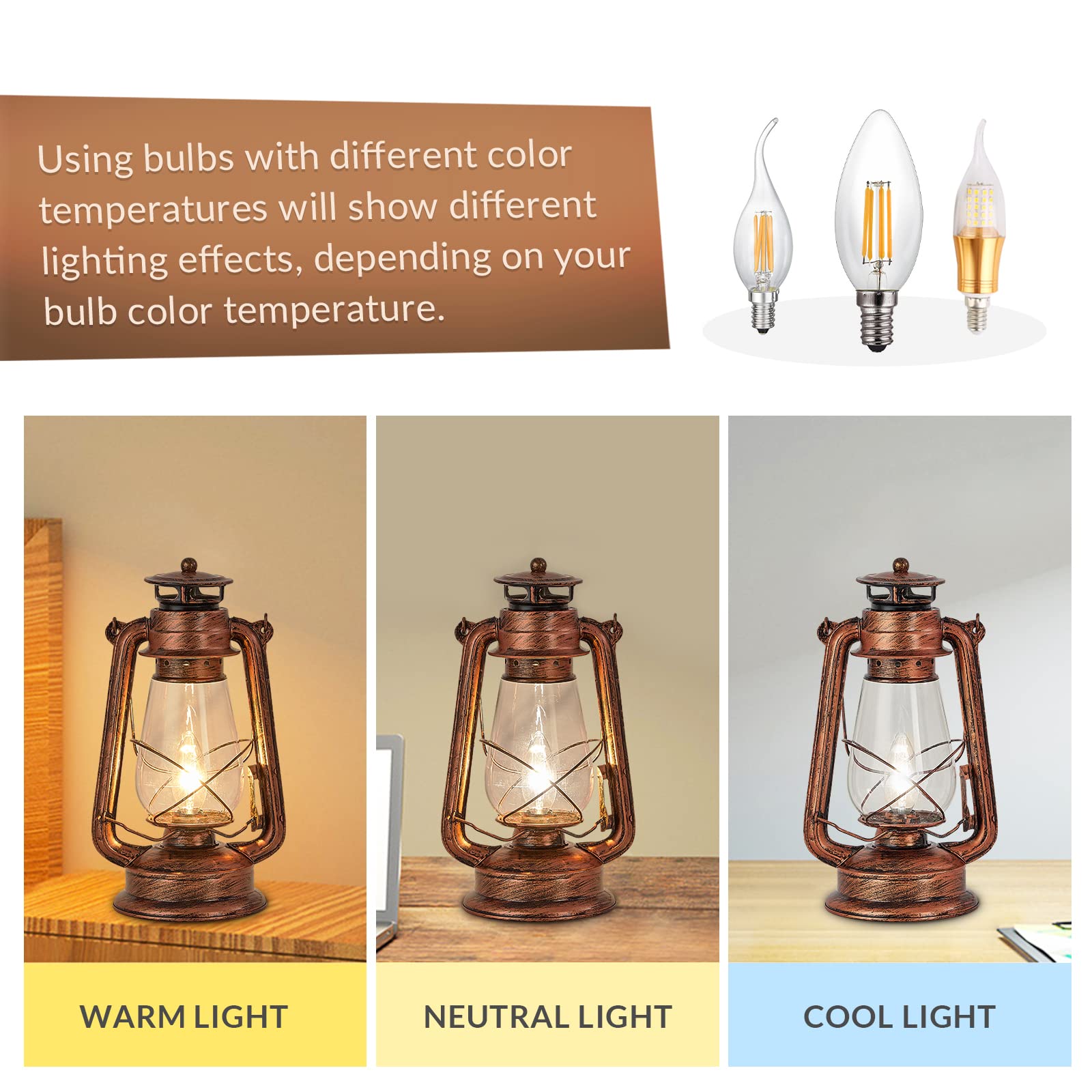 NOXARTE Rustic Lantern Table Lamp bedroom nightstand, ideal ambient lighting.