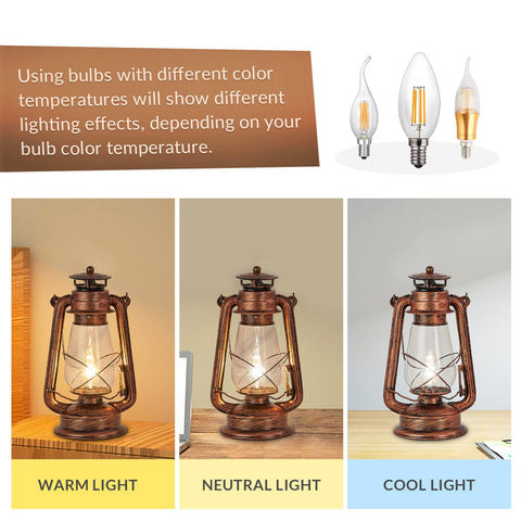 NOXARTE Rustic Lantern Table Lamp bedroom nightstand, ideal ambient lighting.