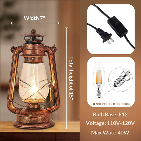 NOXARTE Rustic Lantern Table Lamp desk setup, enhances retro-inspired decor.