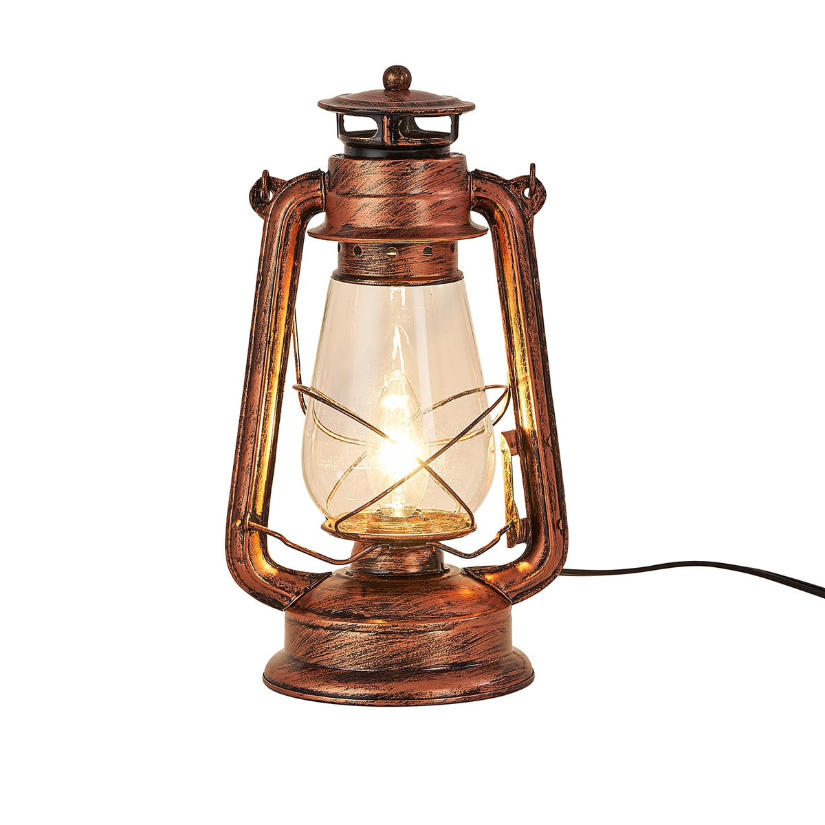 NOXARTE Rustic Lantern Table Lamp front view, cozy warmth for living spaces.