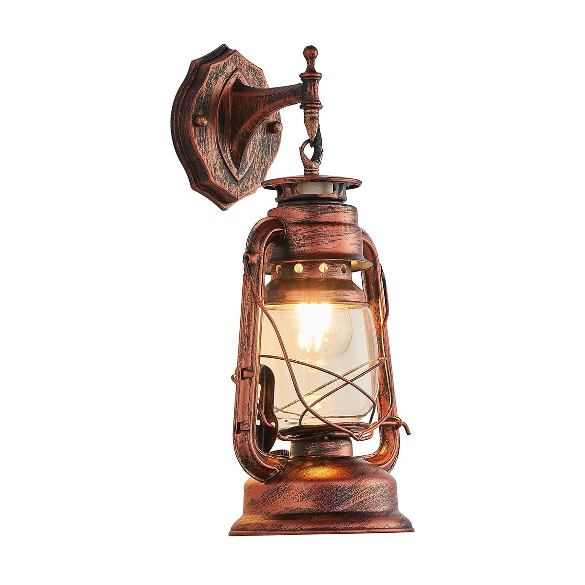 NOXARTE rustic wall sconce lantern with iron frame for cozy hallway lighting