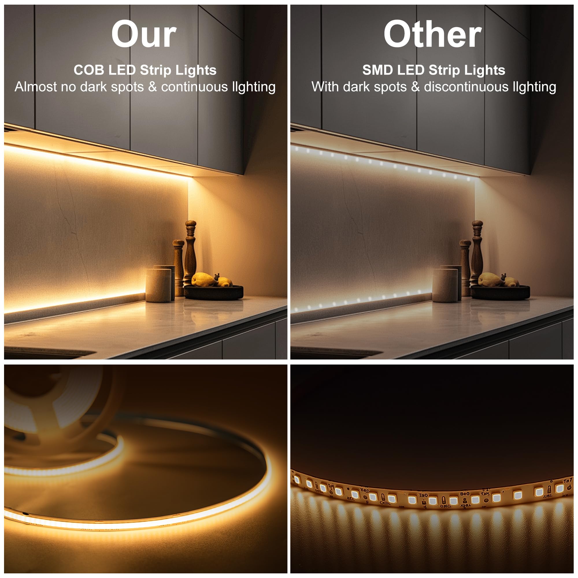 NoxLumina COB strip lights bedroom ambiance with warm glow.