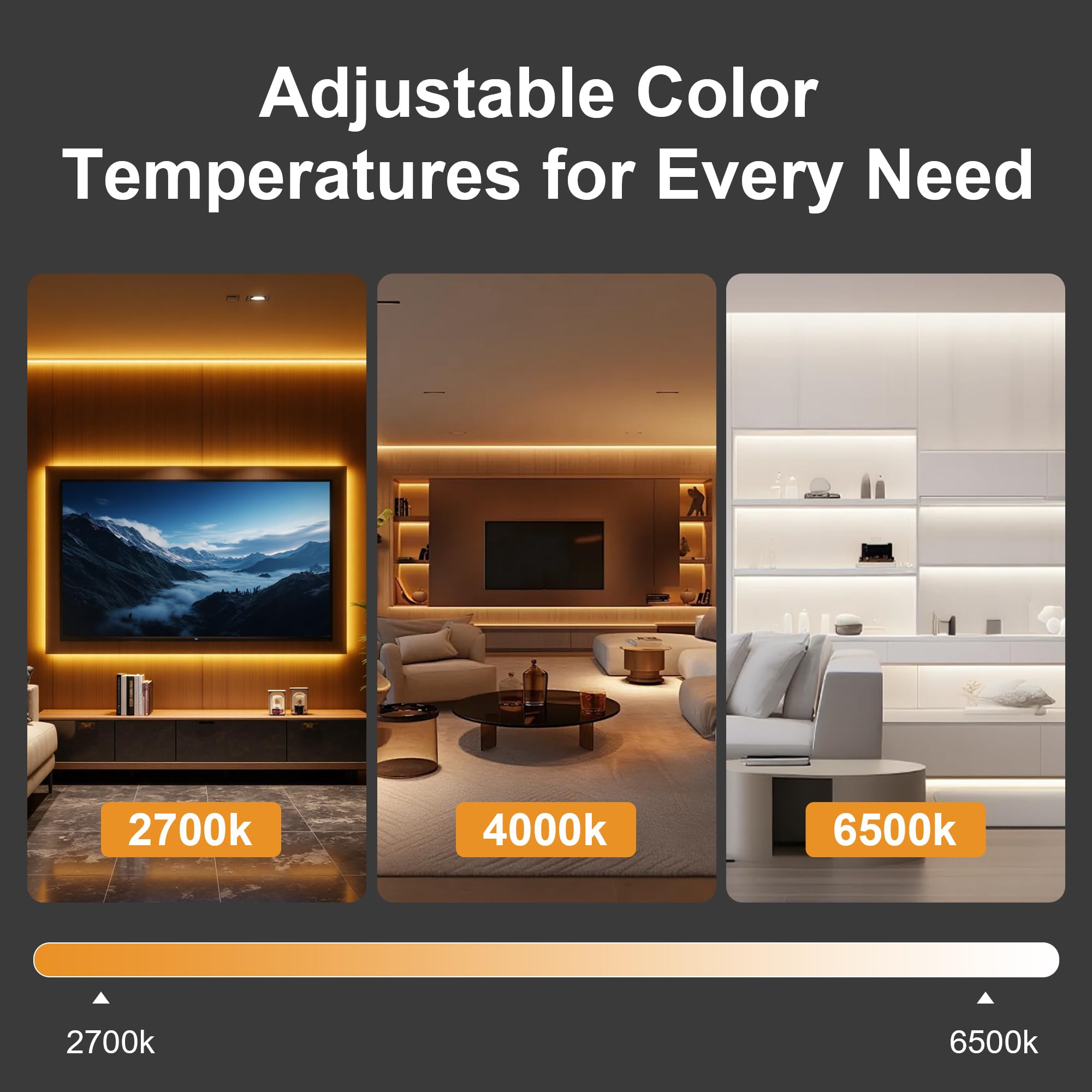 NoxLumina COB strip lights dim from 0 to 100% precisely.