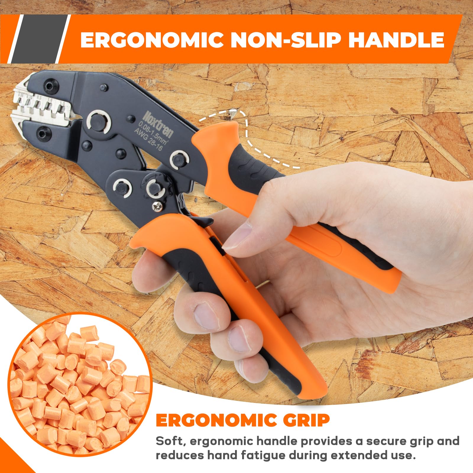 Noxtren 5-in-1 tool ergonomic grip enables comfortable crimping during long sessions.