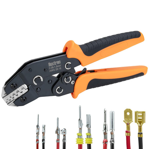 Noxtren 5-in-1 wire crimping tool front view showing compact design for versatile terminals.