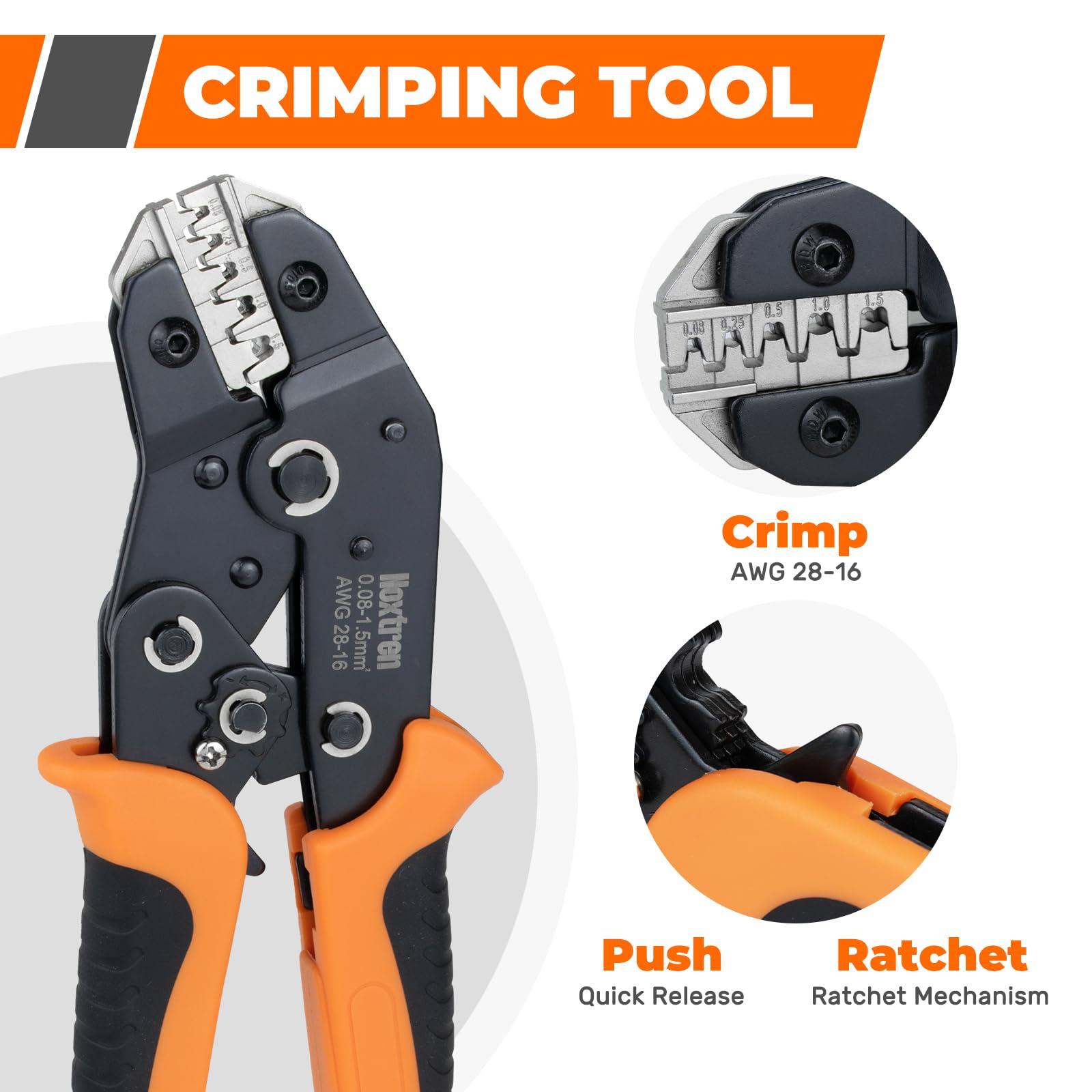 Noxtren 5-in-1 tool in use on automotive wiring demonstrating reliable connector crimps.