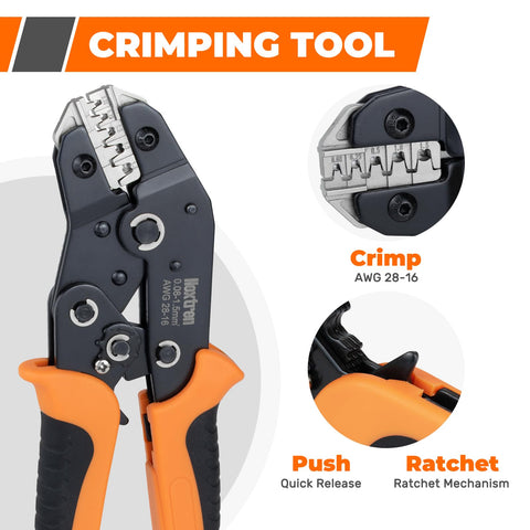 Noxtren 5-in-1 tool in use on automotive wiring demonstrating reliable connector crimps.