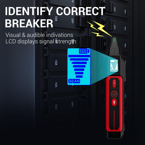 NOYAFA NF-824 finder tester demonstrates quick circuit identification on energized panels.