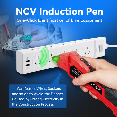 NOYAFA NF-827 GFCI tester confirms outlet wiring status at the outlet.