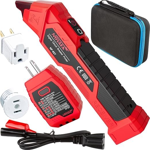 NOYAFA NF-827 in use at an energized outlet identifies 120V circuits quickly.