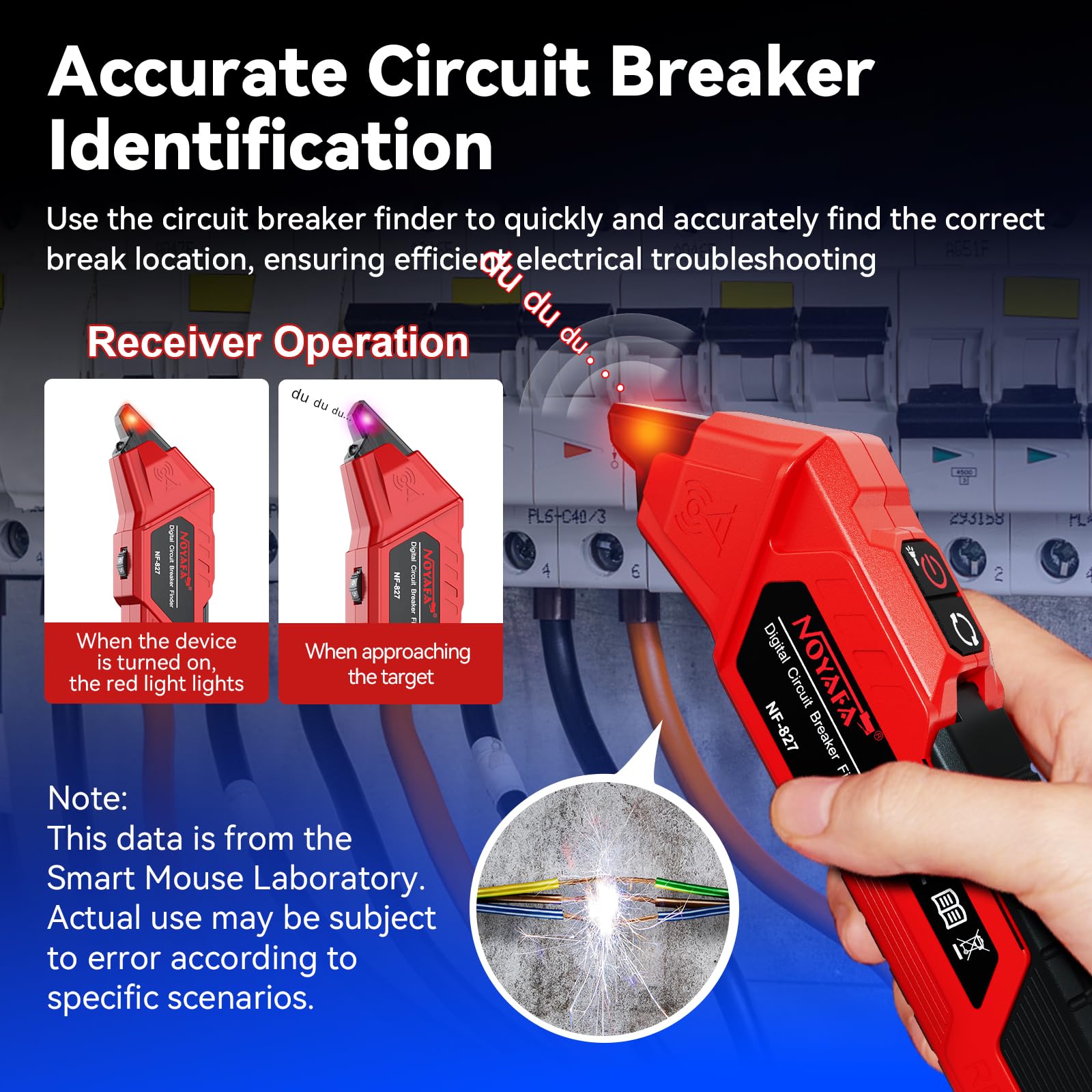 NOYAFA NF-827 NCV detector detecting live wires safely.