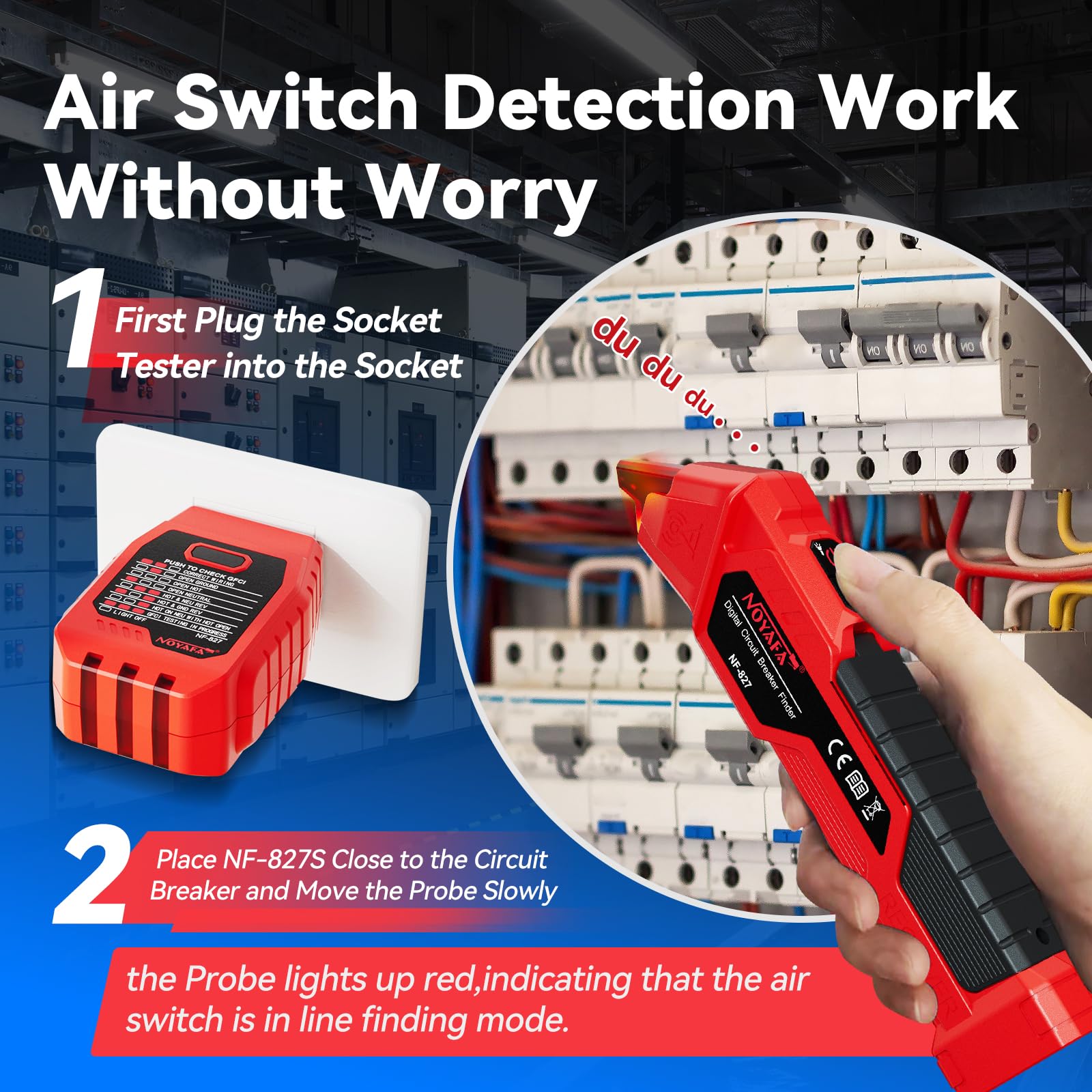 NOYAFA NF-827 panel scan with beep and LED for precise circuit matching.