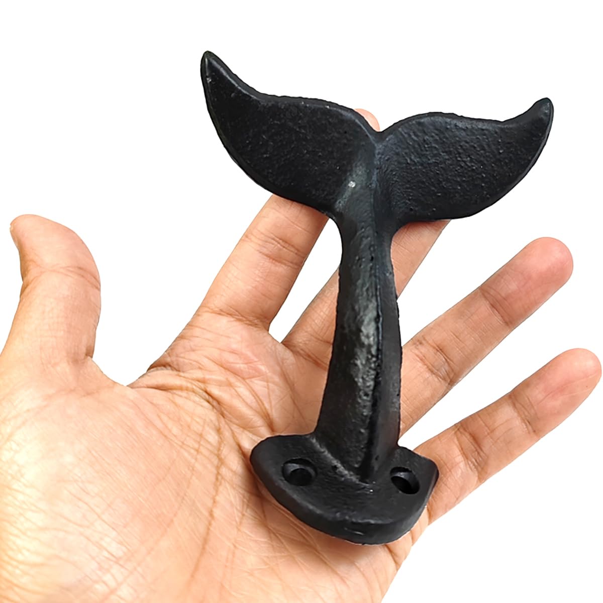 NSBELL cast iron whale tail hook close-up shows sturdy finish.